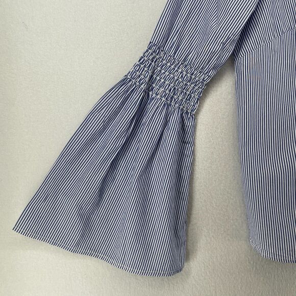 BEACH LUNCH LOUNGE Top S Striped Bell Sleeve Minimalist Collection Cotton Blue - Picture 7 of 13